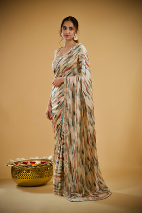 Starry Dusk Satin Crepe Saree