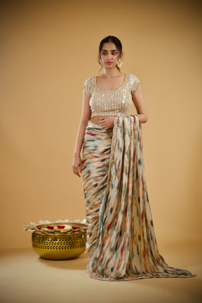 Starry Dusk Satin Crepe Saree