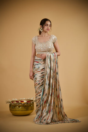 Starry Dusk Satin Crepe Saree