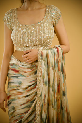 Starry Dusk Satin Crepe Saree