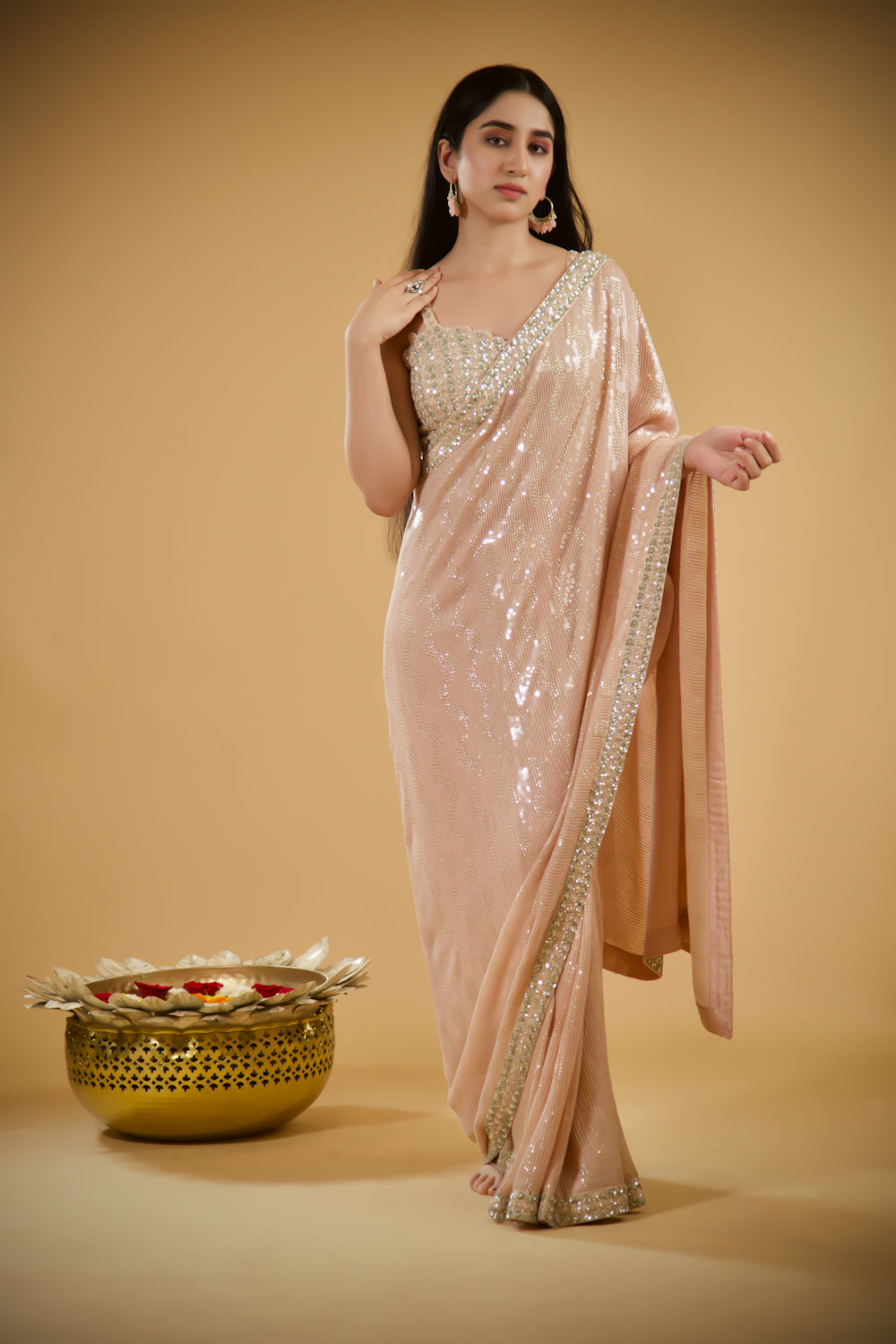 Aura Peach Georgette Saree