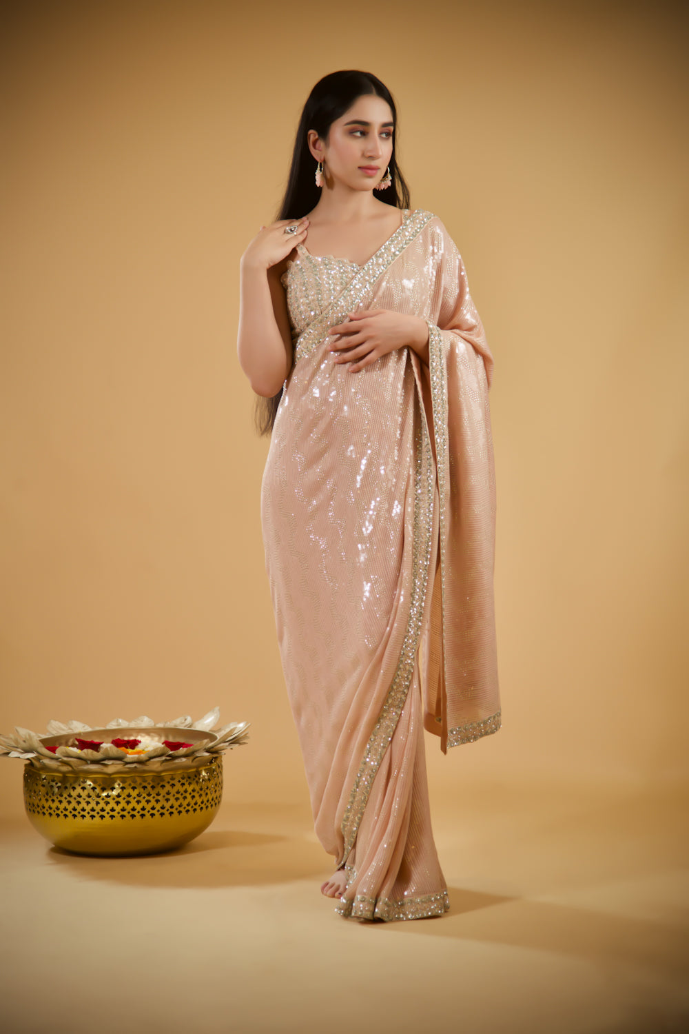 Aura Peach Georgette Saree